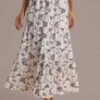 Floral Elastic Waist Buttons Tiered Maxi Skirt