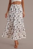Floral Elastic Waist Buttons Tiered Maxi Skirt