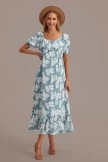 Tropical Green Short Puff Sleeve Scoop Neck Maxi Dress
