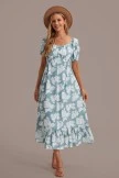 Tropical Green Short Puff Sleeve Scoop Neck Maxi Dress 8 Tropical Green Short Puff Sleeve Scoop Neck Maxi Dress - Image 6