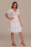 White Floral Short Sleeve V Neck Smocked Mini Dress 7 White Floral Short Sleeve V Neck Smocked Mini Dress - Image 5