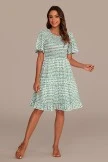 Green Polka Dot Short Sleeve Round Neck Smocked Tiered Mini Dress