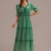 Green Half Ruffle Sleeve V Neck Tiered Maxi Dress -Women Dress Shop brld305055 1