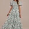 Floral Ruffle Round Neck Short Sleeve Smocked Tiered Maxi Dress -Women Dress Shop brld3051801 1