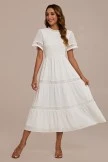 White Short Sleeve Ruffle Neck Smocked Tiered Maxi Dress