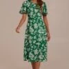 Green Floral Short Sleeve Round Neck Midi Dress -Women Dress Shop brld3052503 1