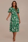 Green Floral Short Sleeve Round Neck Midi Dress