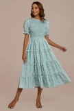 Floral Short Sleeve High Neck Smocked Midi Dress