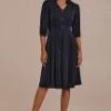 Black Half Sleeve V Neck Buttons Midi Dress -Women Dress Shop brld3060805 1