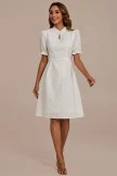 White Textured Puff Sleeve Midi Dress