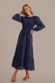 Blue Long Sleeve Round Neck Smocked Tiered Maxi Dress 6 Blue Long Sleeve Round Neck Smocked Tiered Maxi Dress - Image 4