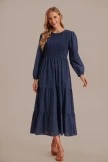 Blue Long Sleeve Round Neck Smocked Tiered Maxi Dress 7 Blue Long Sleeve Round Neck Smocked Tiered Maxi Dress - Image 5
