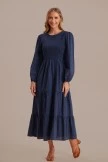Blue Long Sleeve Round Neck Smocked Tiered Maxi Dress 8 Blue Long Sleeve Round Neck Smocked Tiered Maxi Dress - Image 6