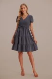 Black Short Sleeve V Neck Smocked Tiered Mini Dress