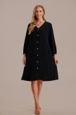 Black Long Balloon Sleeve V Neck Button Front Midi Dress