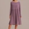 Mauve Long Sleeve Round Neck Midi Dress -Women Dress Shop brld3072704 1