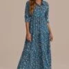 Floral Half Sleeve V Neck Maxi Dress -Women Dress Shop brld3092102 1