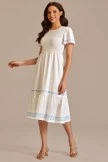 White Embroidery Short Ruffle Sleeve Round Neck Smocked Midi Dress 11 White Embroidery Short Ruffle Sleeve Round Neck Smocked Midi Dress - Image 9