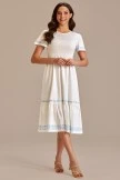 White Embroidery Short Ruffle Sleeve Round Neck Smocked Midi Dress 12 White Embroidery Short Ruffle Sleeve Round Neck Smocked Midi Dress - Image 10