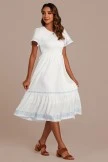 White Embroidery Short Ruffle Sleeve Round Neck Smocked Midi Dress 7 White Embroidery Short Ruffle Sleeve Round Neck Smocked Midi Dress - Image 5