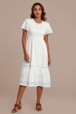 White Embroidery Short Ruffle Sleeve Round Neck Smocked Midi Dress 8 White Embroidery Short Ruffle Sleeve Round Neck Smocked Midi Dress - Image 6
