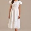 White Eyelet Short Sleeve Round Neck Midi Dress -Women Dress Shop brld3101216 1