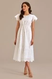 White Eyelet Short Sleeve Round Neck Midi Dress