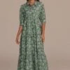 Green Floral Half Sleeve V Neck Maxi Dress -Women Dress Shop brld3101901 1