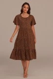 Rust Floral Short Sleeve Round Neck Tiered Midi Dress