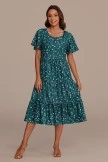Women Dress Shop 3 Blue Floral Short Sleeve Round Neck Tiered Midi Dress