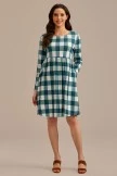 Women Dress Shop 15 Green Plaid Long Sleeve Round Neck Midi Dress