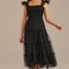 Black Ruffle Sleeveless Smocked Tiered Midi Dress -Women Dress Shop brld3102612 1