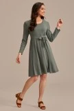 Green Knit Long Sleeve Round Neck Tie Waist Midi Dress 5 Green Knit Long Sleeve Round Neck Tie Waist Midi Dress - Image 3