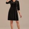 Black 3/4 Sleeve V Neck Midi Dress -Women Dress Shop brld3110903 1