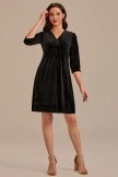 Black 3/4 Sleeve V Neck Midi Dress