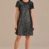 Black Sequin Short Sleeve Round Neck Tiered Midi Dress -Women Dress Shop brld3110910 1