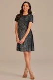 Black Sequin Short Sleeve Round Neck Tiered Midi Dress 5 Black Sequin Short Sleeve Round Neck Tiered Midi Dress - Image 3