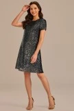 Black Sequin Short Sleeve Round Neck Tiered Midi Dress 6 Black Sequin Short Sleeve Round Neck Tiered Midi Dress - Image 4