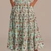 Multi Floral Elastic Waist Tiered Maxi Skirt -Women Dress Shop brld4030713 1