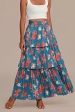 Multi Floral High Waist Tiered Maxi Skirt