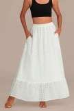 White Elastic Waist Ruffle Cotton Midi Skirt