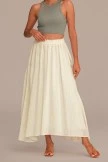 White Elastic Waist Maxi Skirt