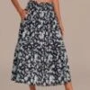 Navy Blue Floral Smocked Waist Ruffle Hem Midi Skirt -Women Dress Shop brld4030725 1