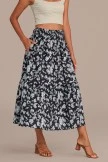 Navy Blue Floral Smocked Waist Ruffle Hem Midi Skirt