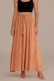 Camel Tassel String Ruffle Hem Maxi Skirt