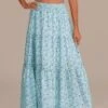 Blue Floral Elastic Waist Tiered Maxi Skirt -Women Dress Shop brld4030730 1