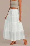 White Tie Waist Tiered Maxi Skirt