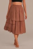 Brown High Waist Asymmetrical Layered Maxi Skirt