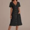 Casual Short Sleeve V Neck Button Down Midi Dress With Pockets -Women Dress Shop brld879611113 17