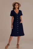 Casual Short Sleeve V Neck Button Down Midi Dress With Pockets 10 Casual Short Sleeve V Neck Button Down Midi Dress With Pockets - Image 8